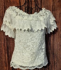 Crochet Lace Short Sleeve Blouse